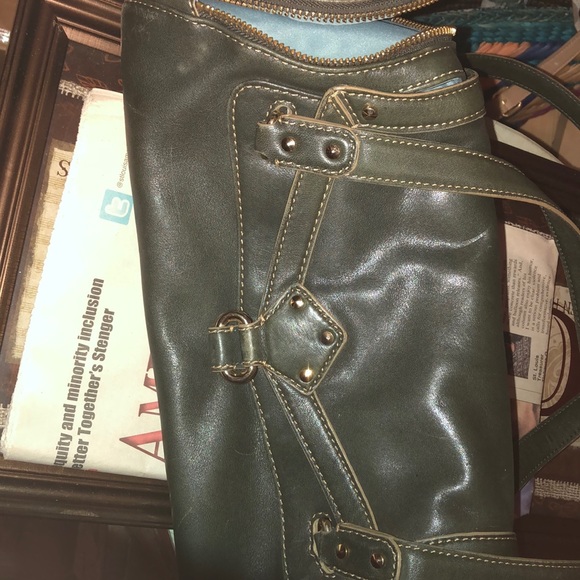 Vintage Cole Haan Paige Fog Leather Barrel Purse - Picture 16 of 16